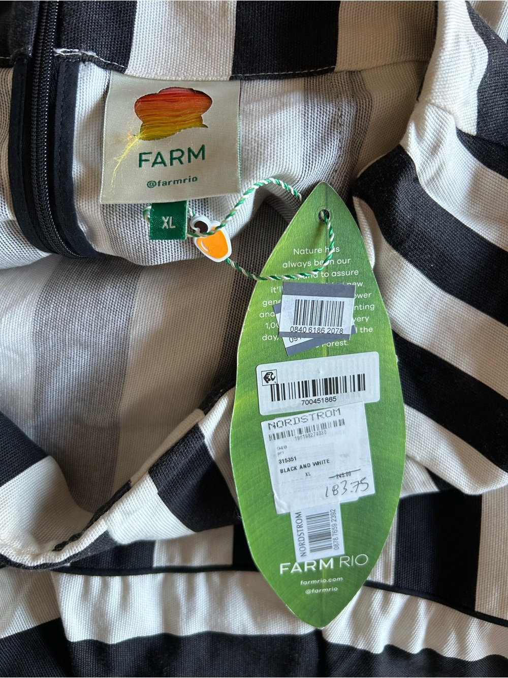 FARM Rio Mixed Stripes A-Line Black and White Ruffled Midi Skirt NWT Size XL - Picture 8 of 9